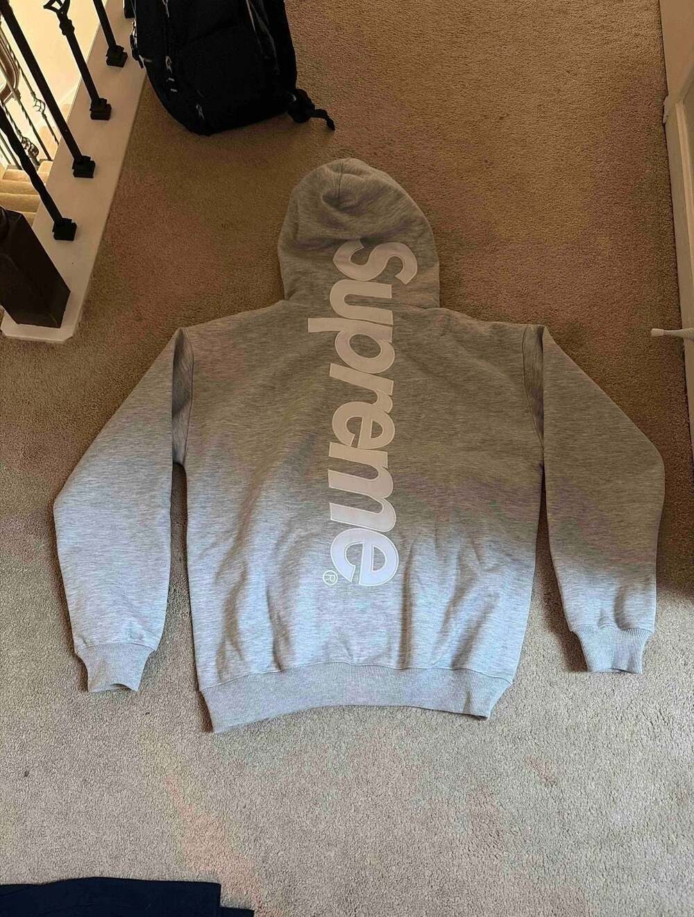 Supreme Satin Appliqué Hooded Sweatshirt Heather Grey